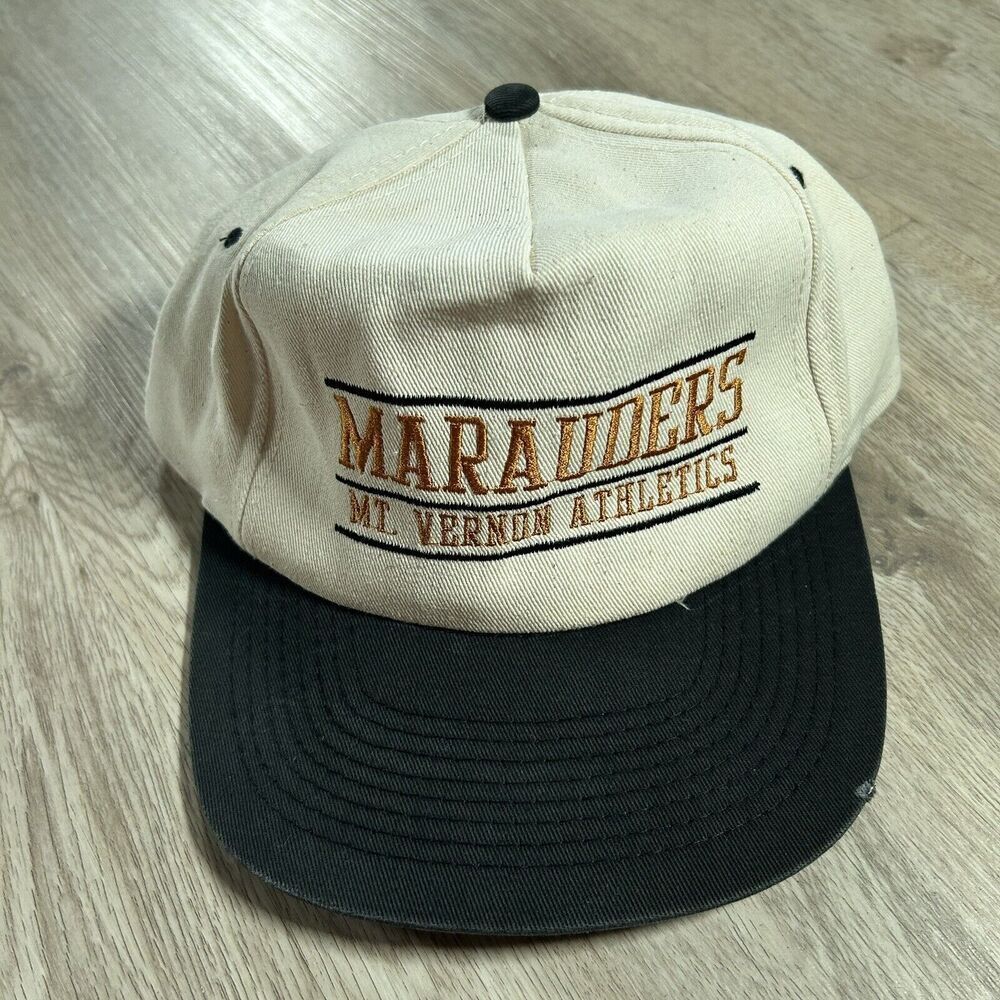 Vintage Mt Vernon Marauders Hat Snapback School Athletics Split Bar Beige Cap